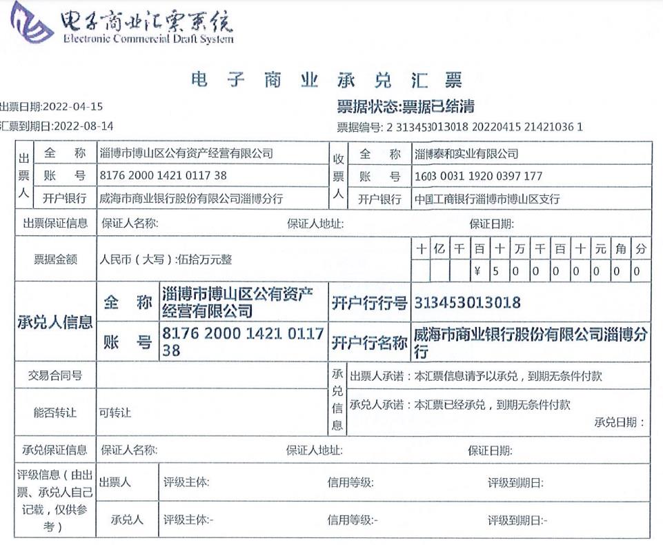 淄博市博山区公有资产经营商票逾期说明