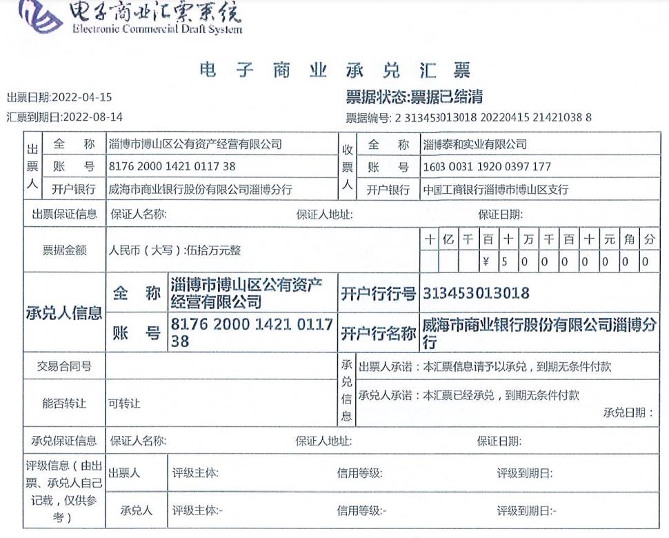 淄博市博山区公有资产经营商票逾期说明