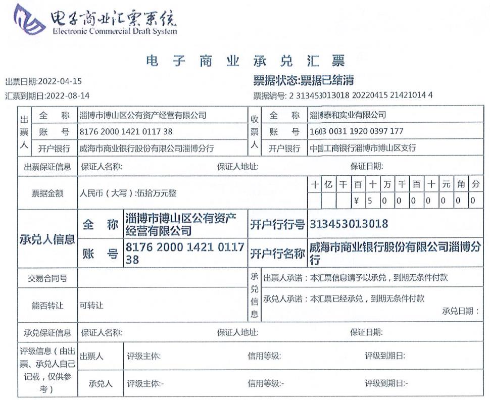 淄博市博山区公有资产经营商票逾期说明